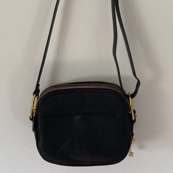 Fossil Black Elle Crossbody Bag Animal Print Cow Hide - Picture 9 of 11